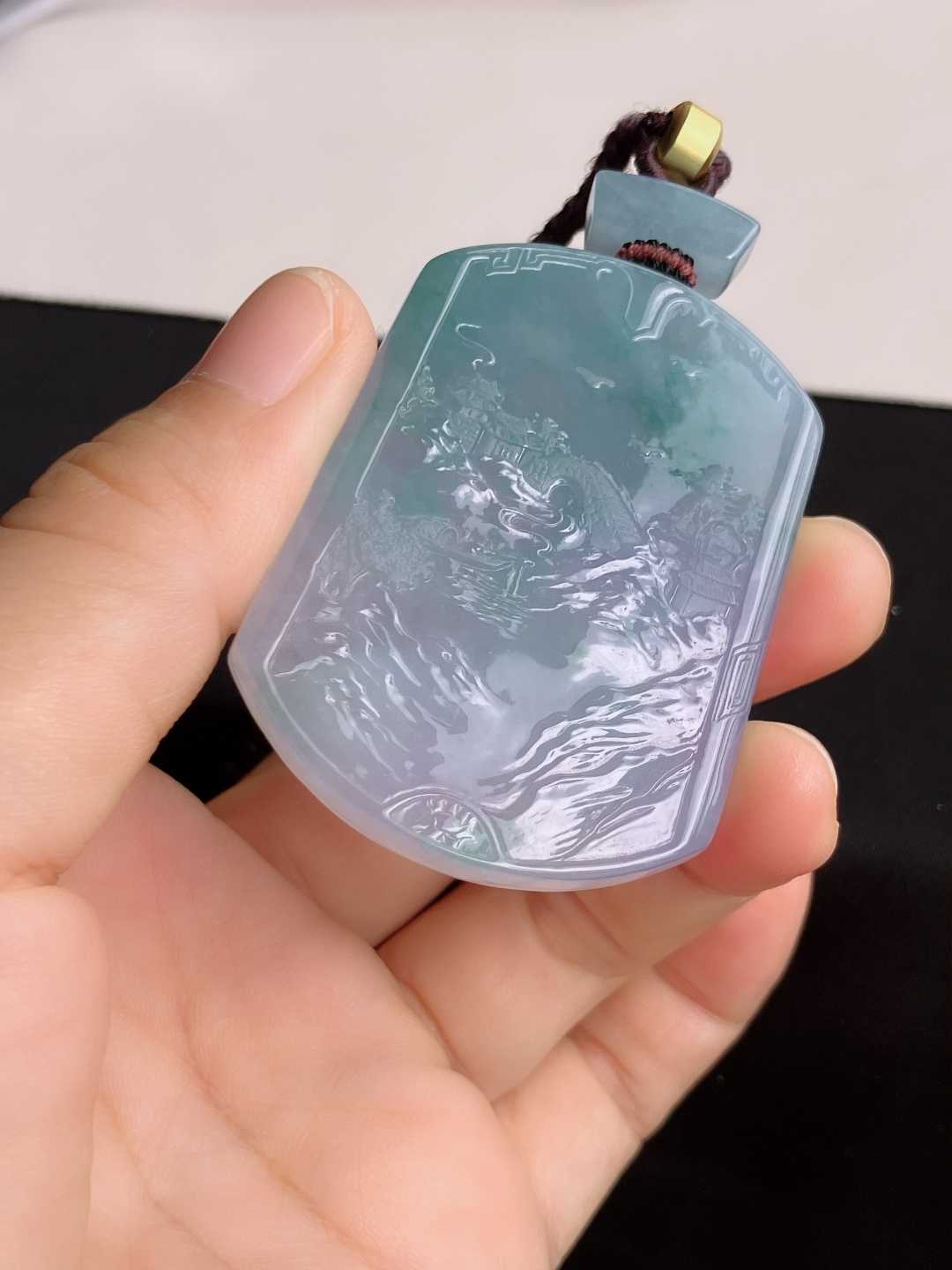 冰紫山水牌，意境美，尺寸53/40.3/5.8/自然光实拍