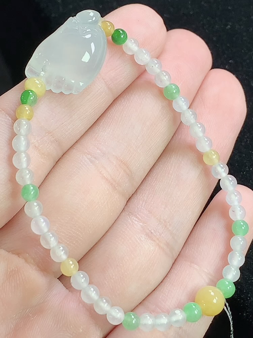 知足常乐玉珠手串，尺寸17.1*12.2*8.7mm，3.3mm，Q22nfy