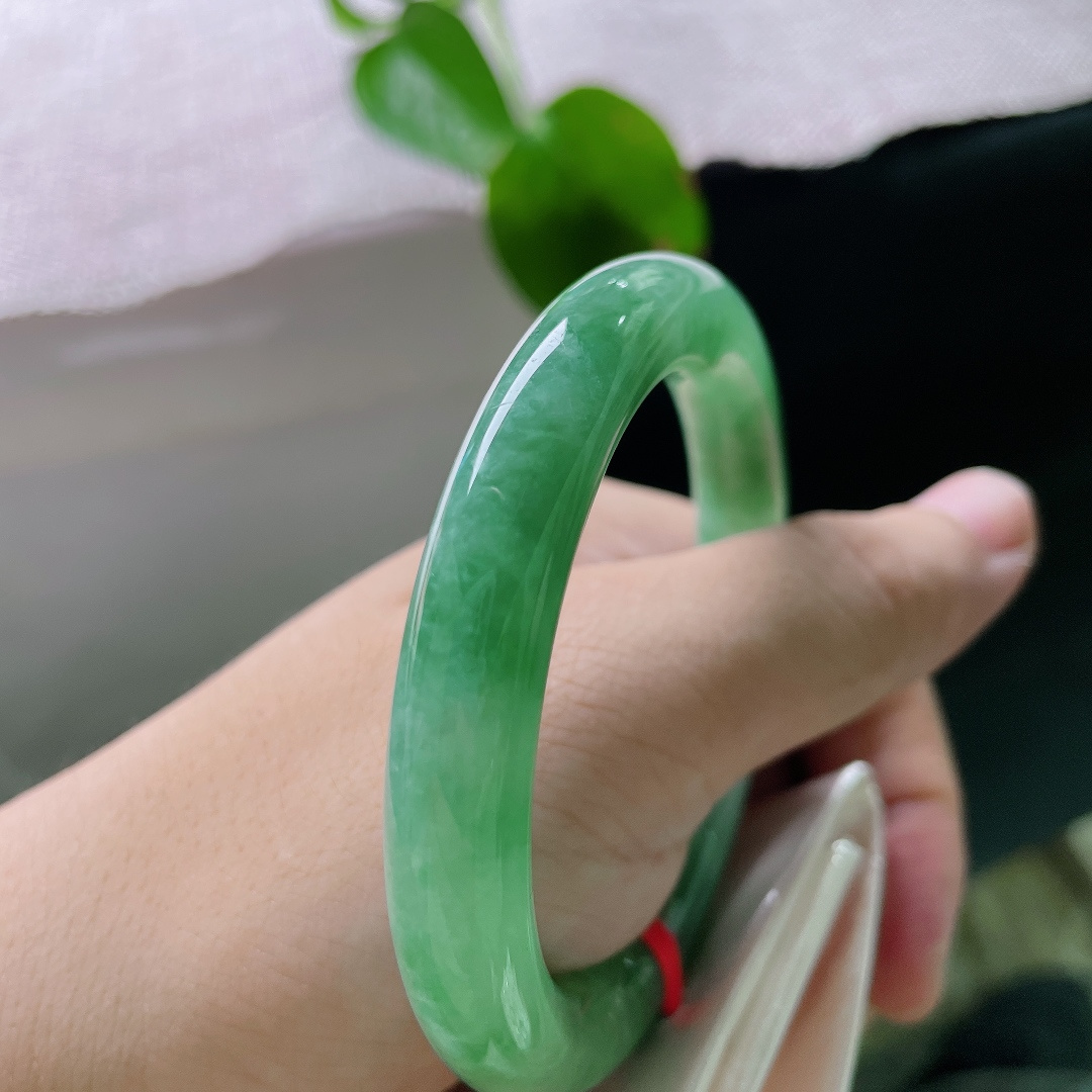 54.7/9.7，满绿正圈，无裂，一镯凝碧色，绿意绕清环。满圈翠韵温润流淌，腕间常驻满目春光。ss55965a