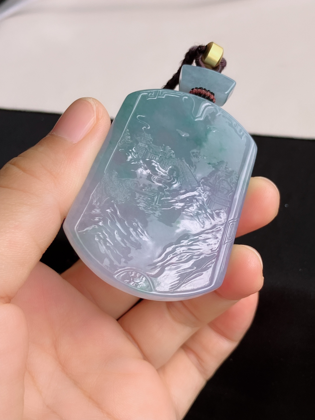 冰紫山水牌，意境美，尺寸53/40.3/5.8/自然光实拍
