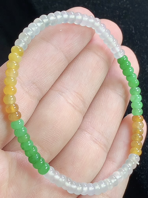 冰三彩算盘珠手串，尺寸4.1*2.5mm，Q22tgj