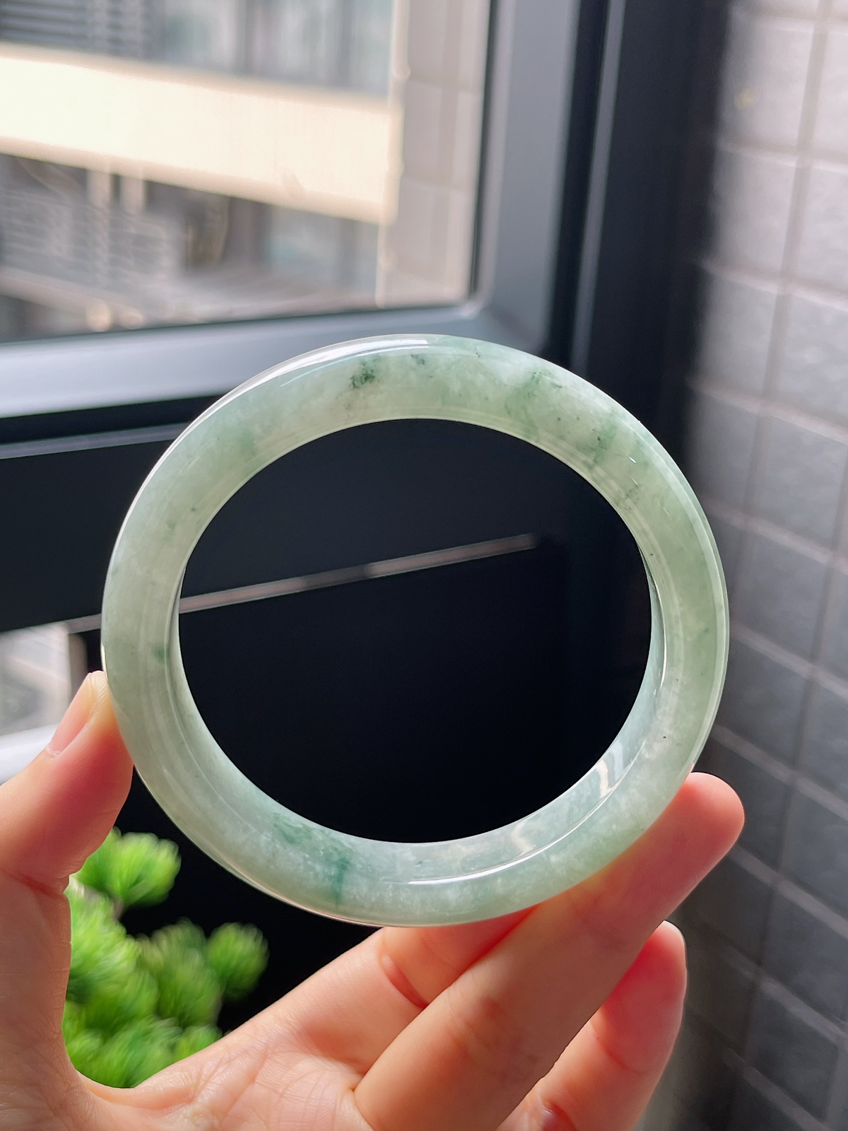 圈口60，冰糯种飘花翡翠正圈手镯