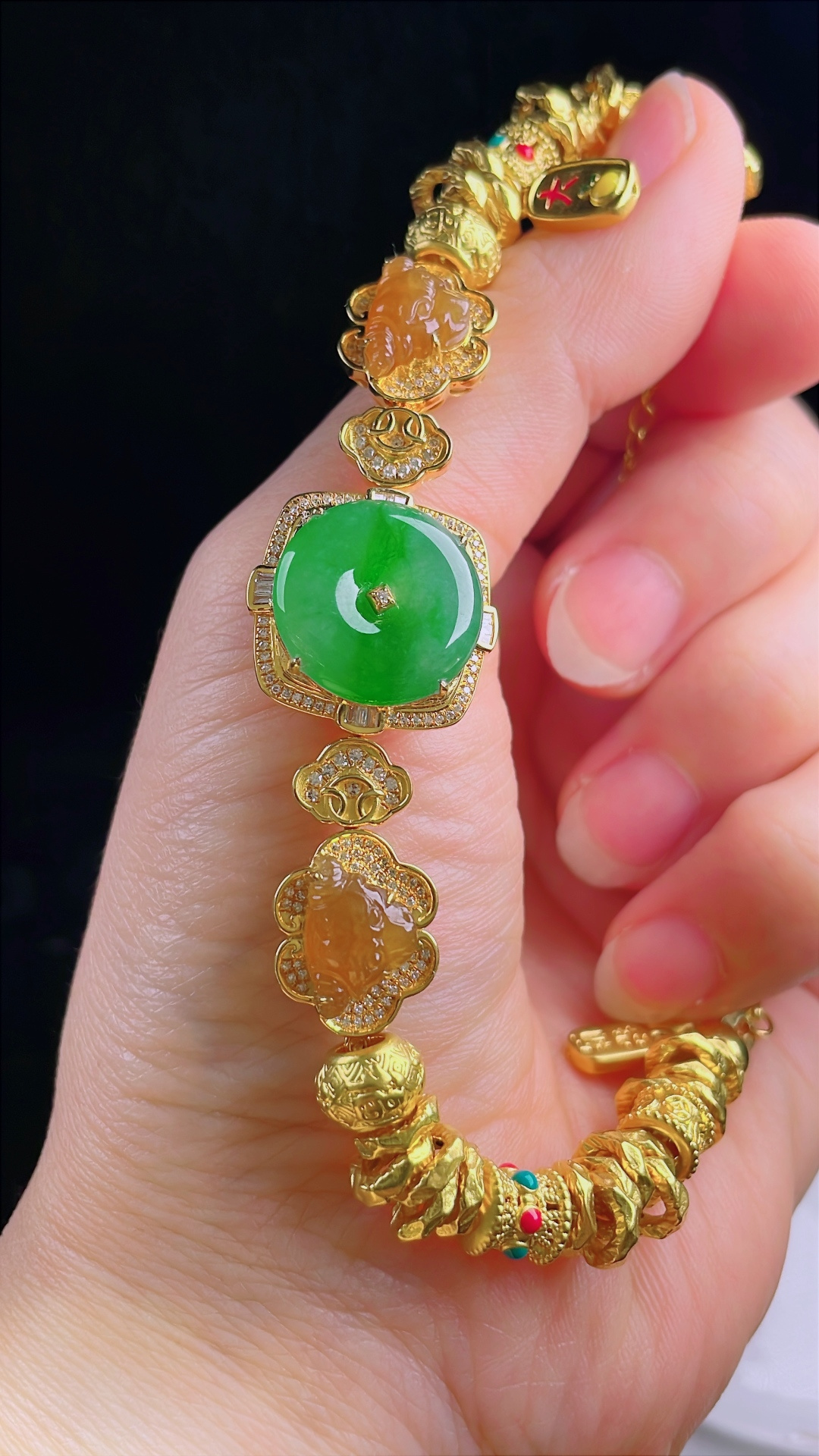 ️冰绿手链，老种起光，细底通透，尺寸：裸石16/3mm0723
