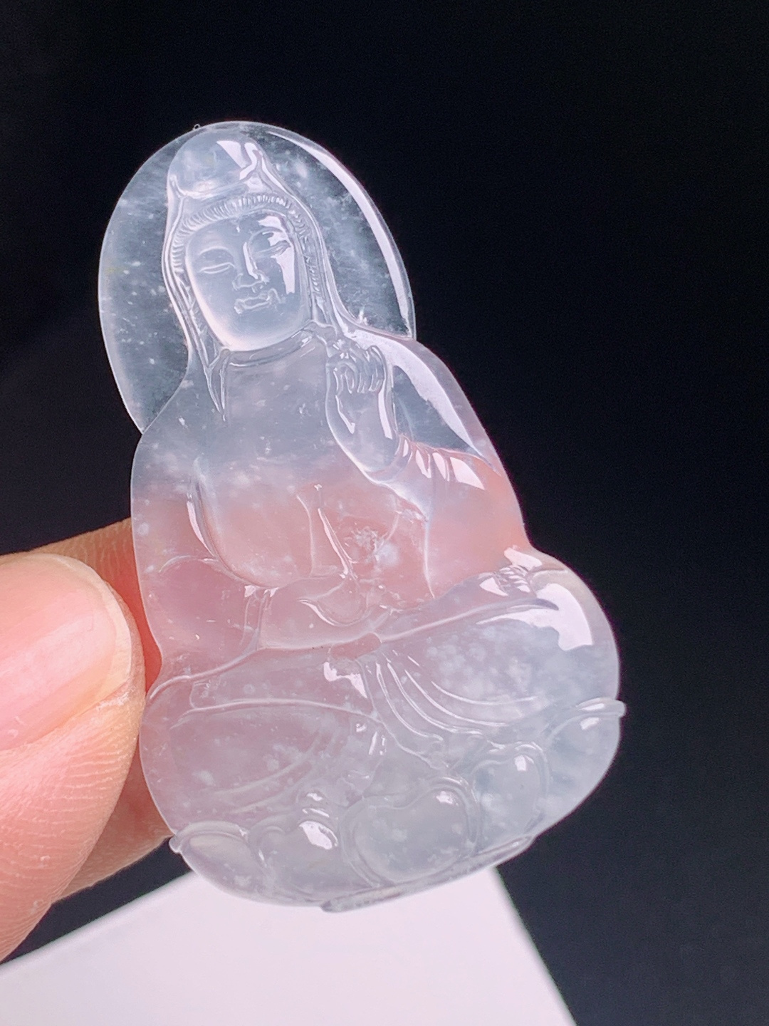 ️ 观音，棉点均匀意境唯美，冰透胶润开脸肃穆雅致，收藏质感拉满 裸石40.1-23.6-3.9 5