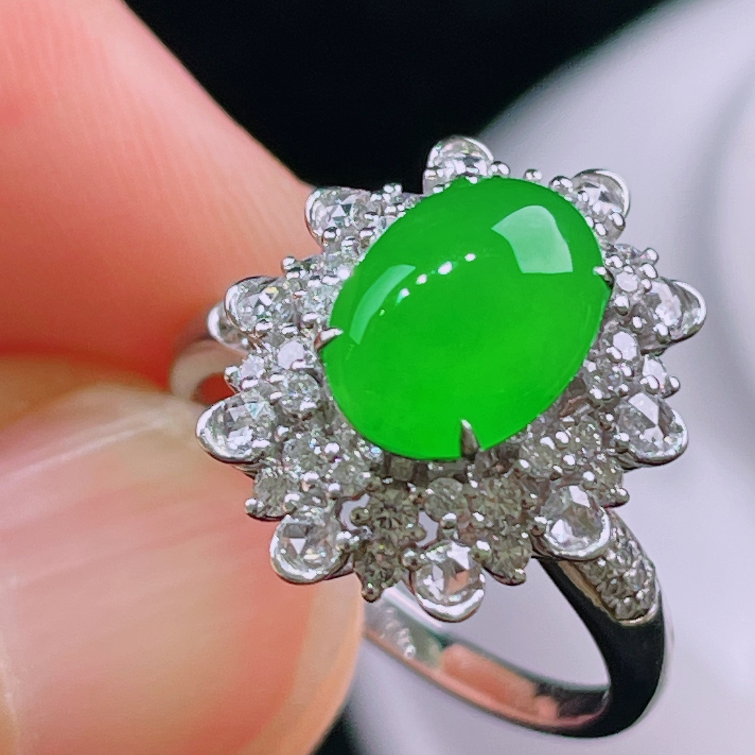 ️冰绿戒指，老种起光，细底通透，尺寸：裸石9.6/7.3/3.5mm0723
