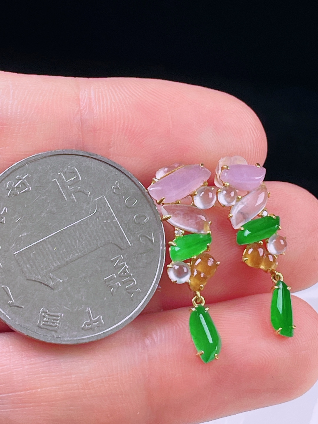 ️冰绿耳坠，老种起光，细底通透，尺寸：24/7.5/3mm0723