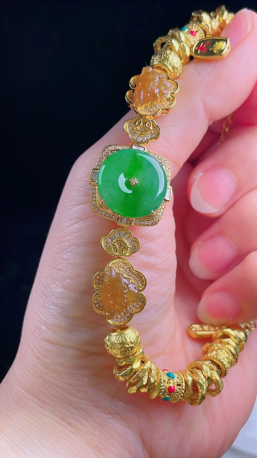 ️冰绿手链，老种起光，细底通透，尺寸：裸石16/3mm0723