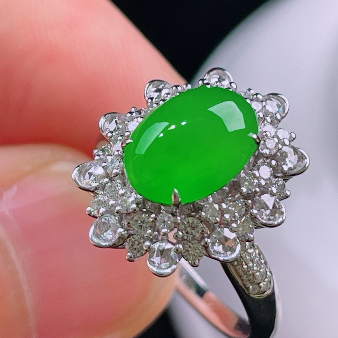 ️冰绿戒指，老种起光，细底通透，尺寸：裸石9.6/7.3/3.5mm0723
