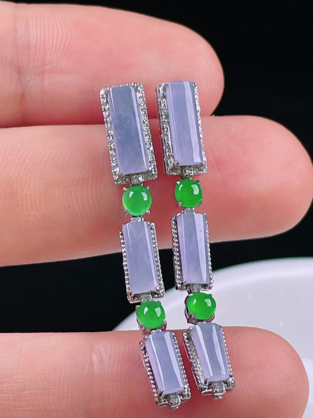 冰紫耳坠，老种起光，细底通透，尺寸：39/5.4/4.2mm0723