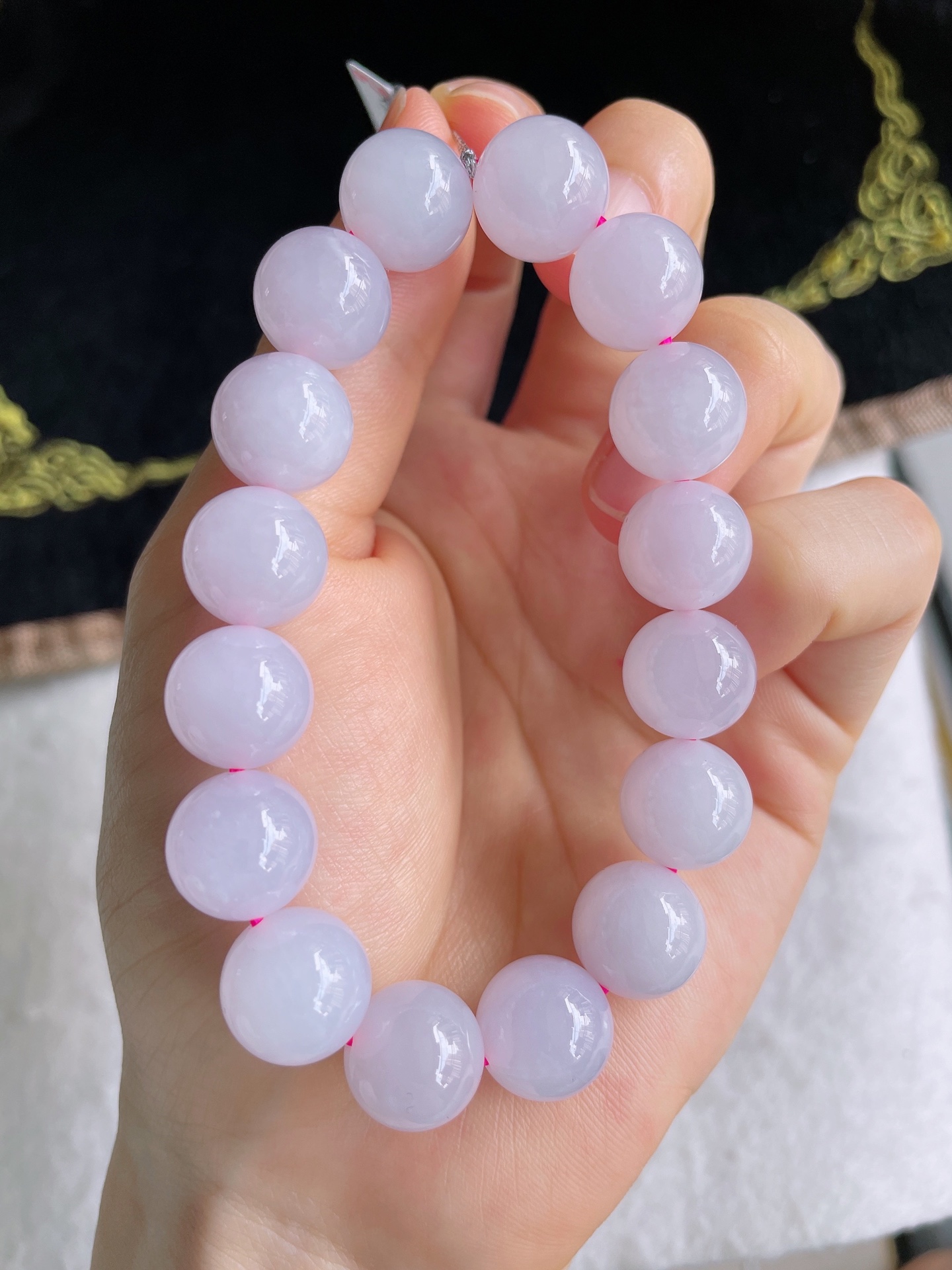缅甸天然翡翠A货，冰种手串，尺寸：12.3mm。-2440