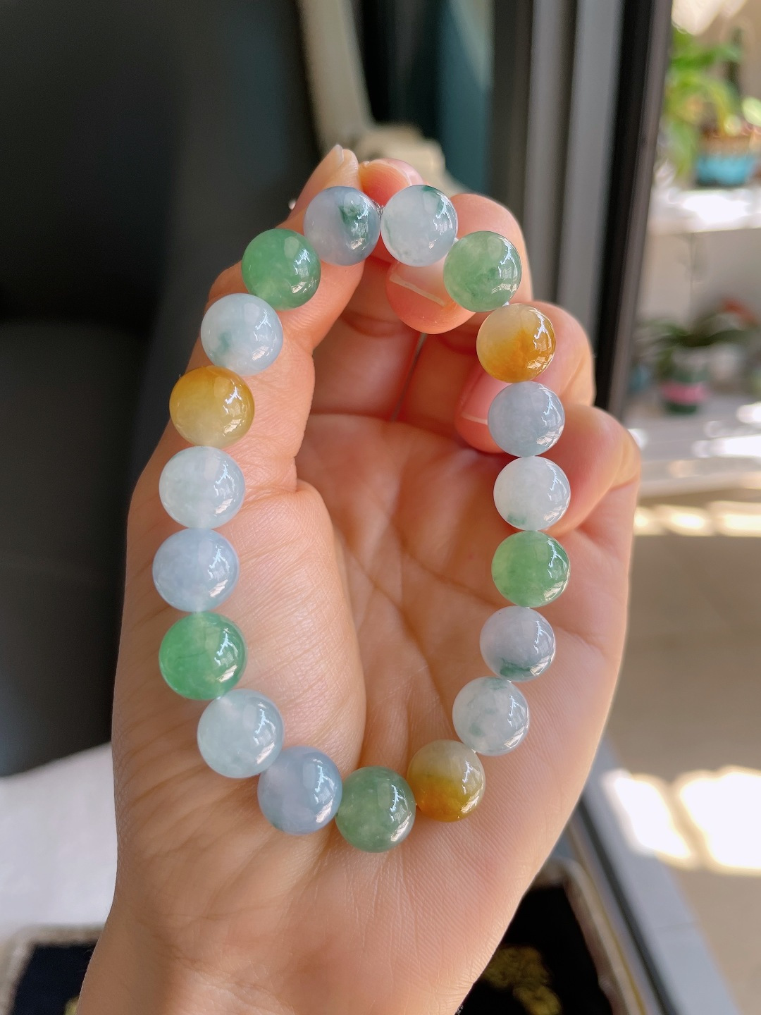 缅甸天然翡翠A货，冰多宝手串，尺寸：10mm。【编3409】