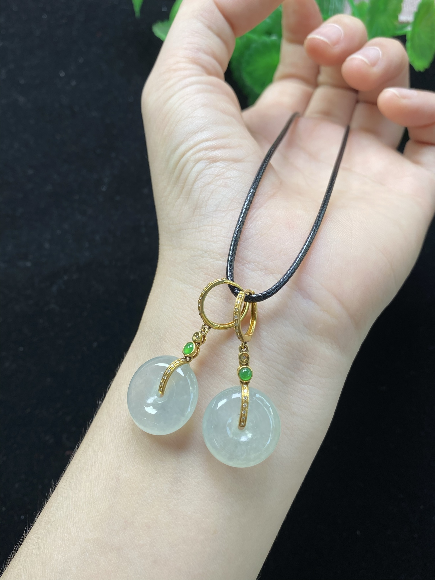 翡翠冰种平安扣耳坠，18k金镶嵌 种老起胶 裸石15.8*6mm 724lppa