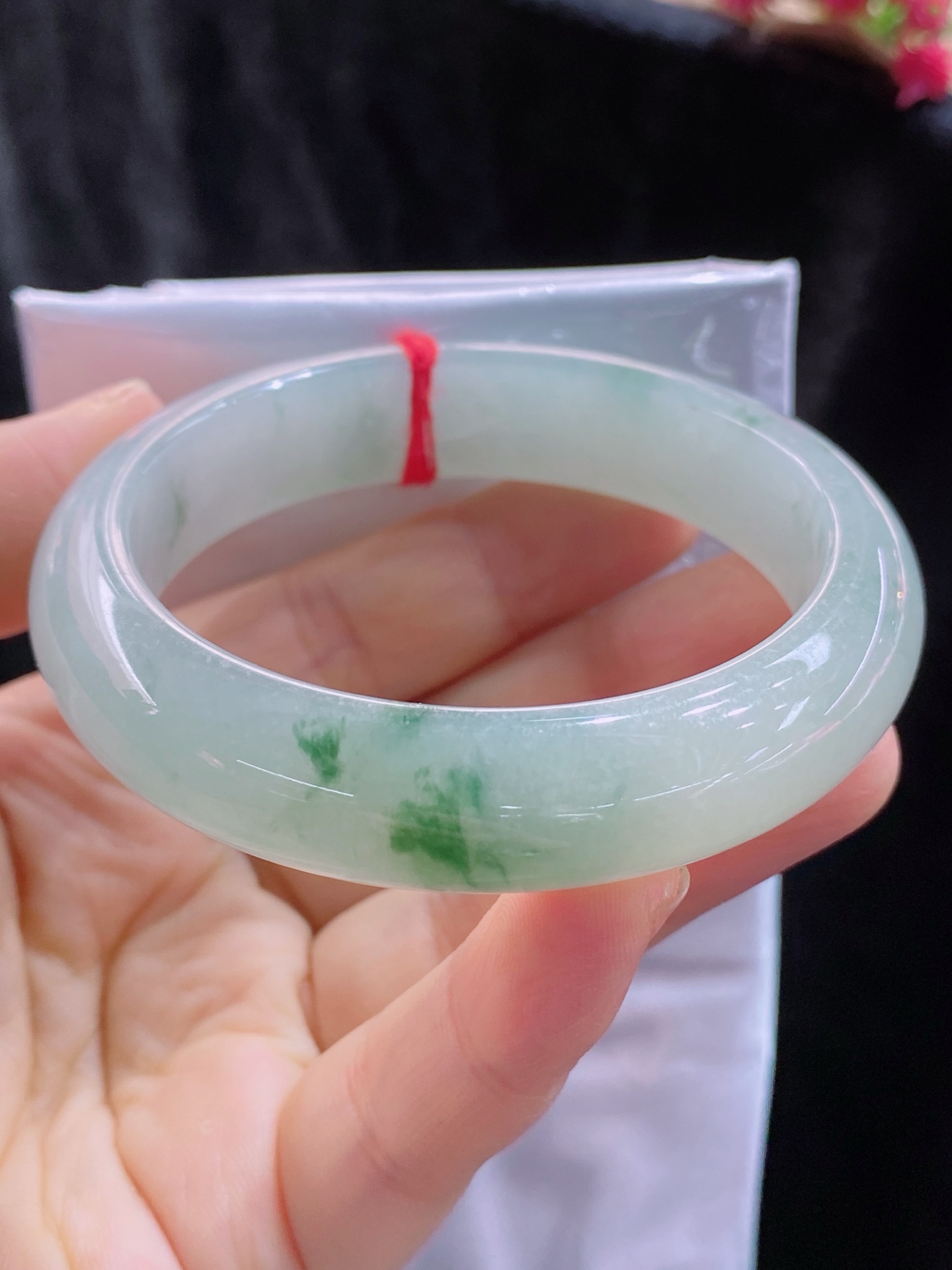 【飘花】正圈手镯，花色清爽，无裂，尺寸54/13/8，B64-330