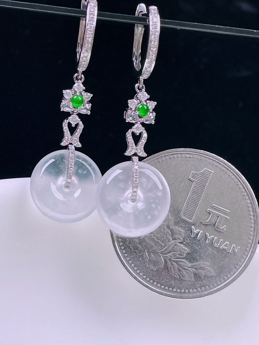 ️高冰耳坠，老种起光，细底通透，尺寸：33.5裸石12/3.8mm0724