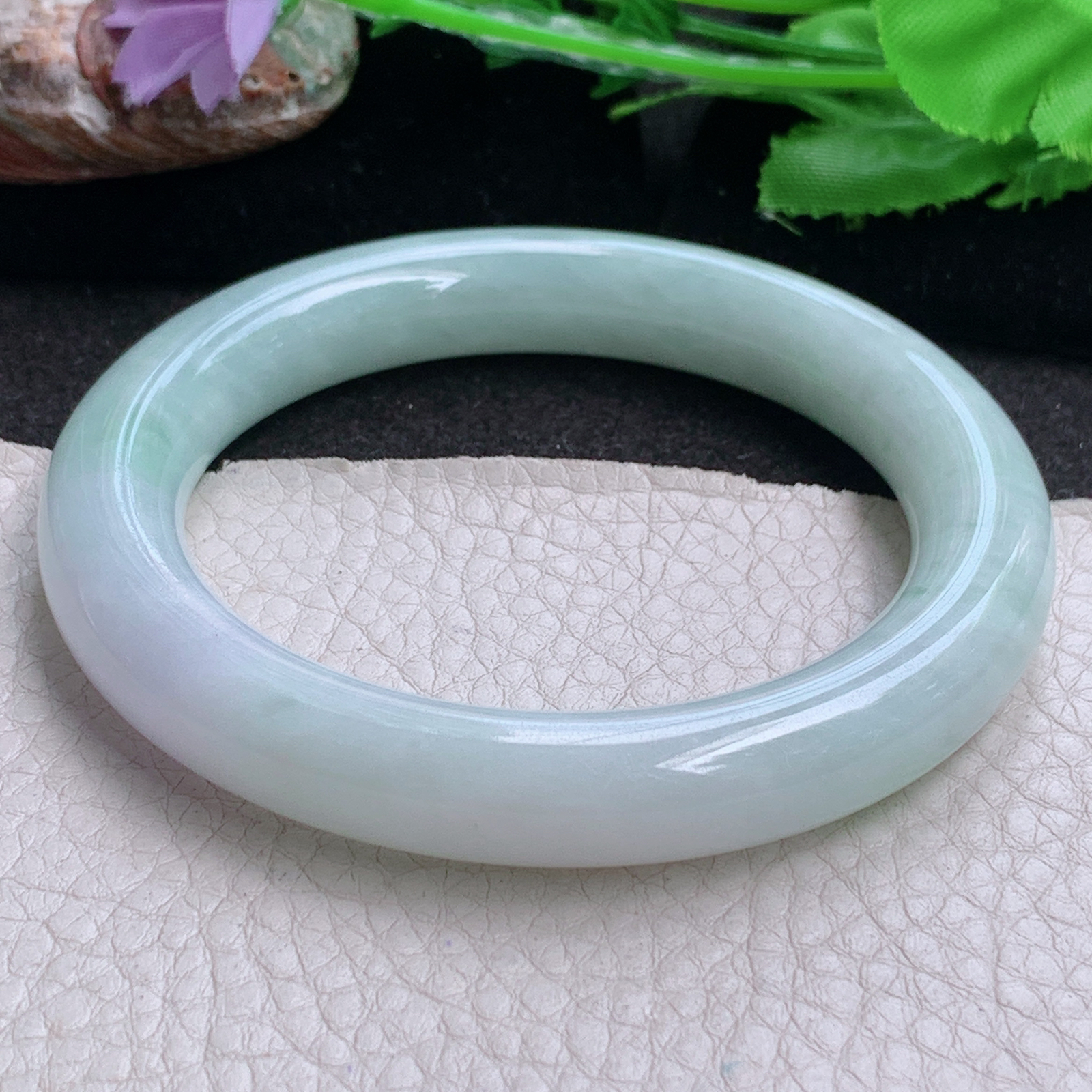js实拍58*11美人镯 缅甸翡翠a货玉手镯 清新圆条高品质玉手环