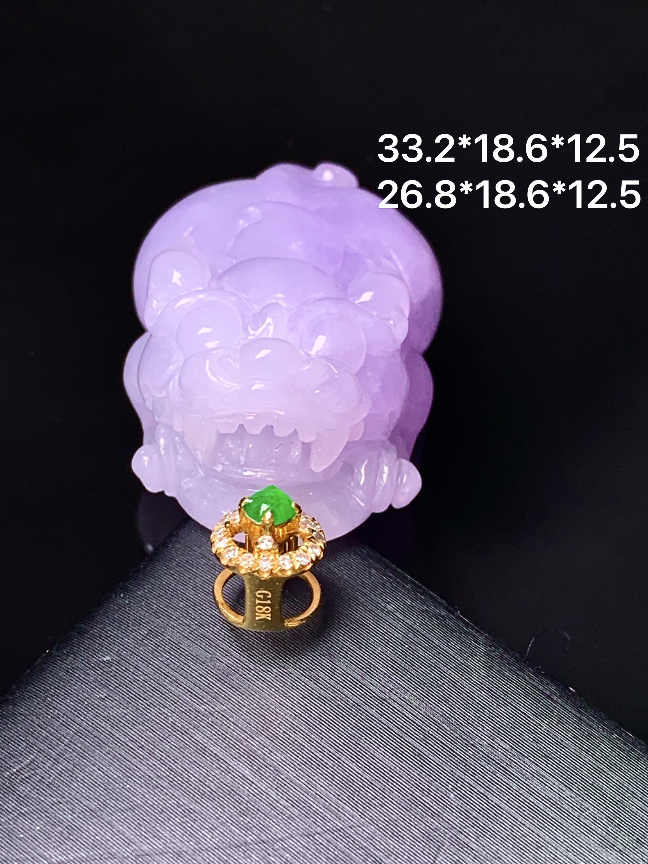 18k金镶嵌紫罗兰貔貅吊坠 玉质细腻 色泽艳丽清新 水润亮眼 整体尺寸33.2*18.6*12.5 b1