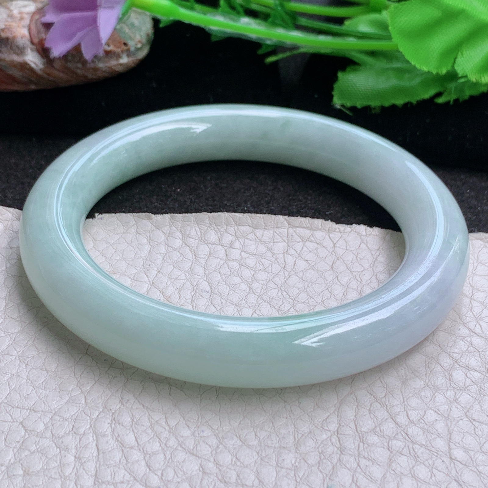 js实拍58*11美人镯 缅甸翡翠a货玉手镯 清新圆条高品质玉手环