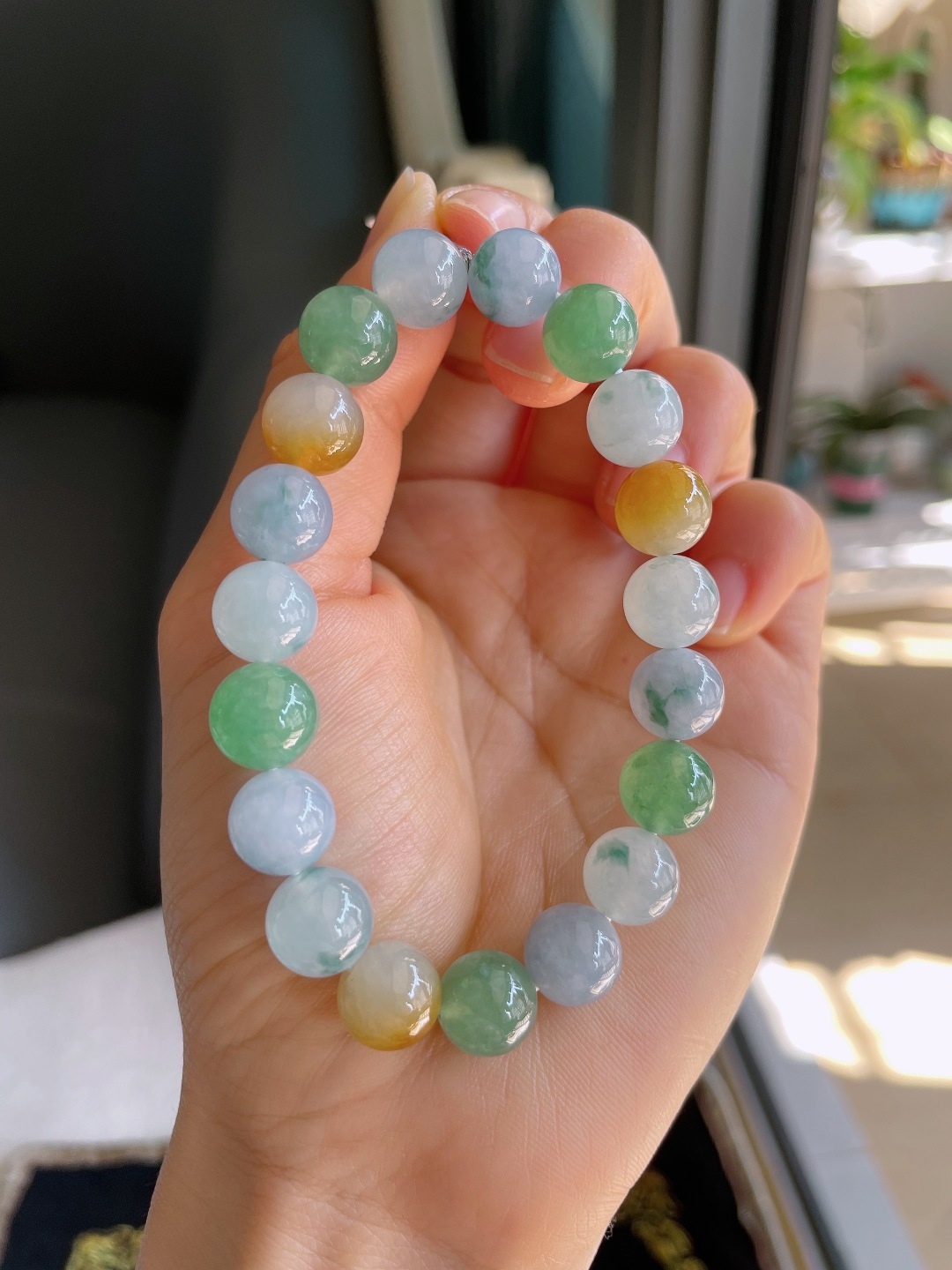 缅甸天然翡翠A货，冰多宝手串，尺寸：10mm。【编3409】