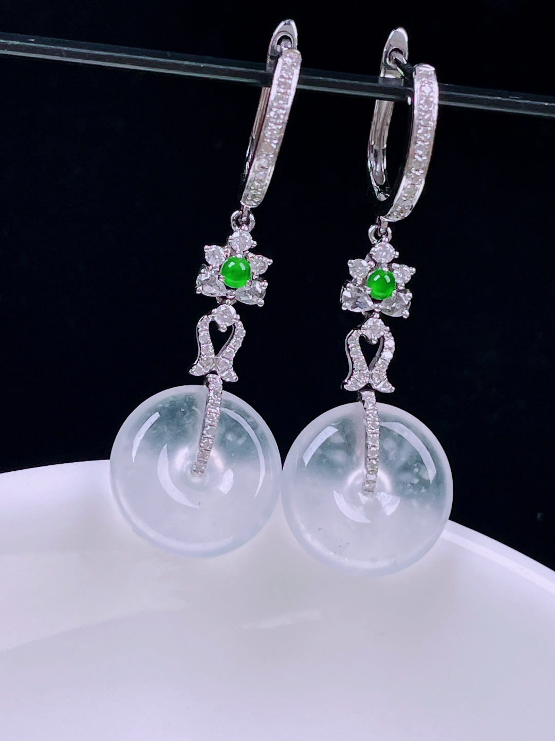 ️高冰耳坠，老种起光，细底通透，尺寸：33.5裸石12/3.8mm0724