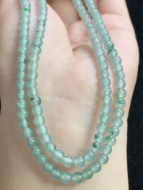冰蓝水飘花玉珠项链，尺寸4.0mm，168颗，Q24xtg