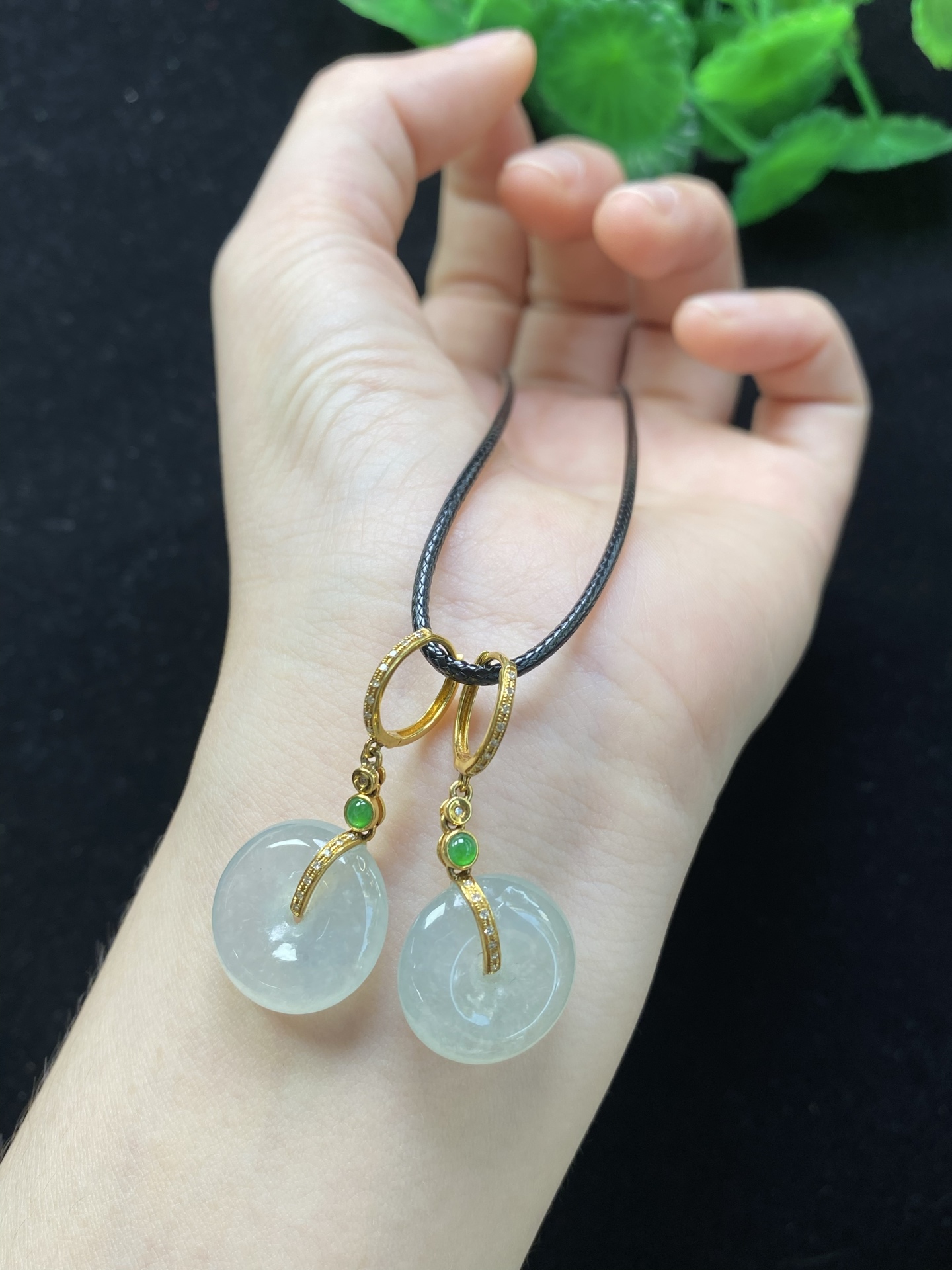 翡翠冰种平安扣耳坠，18k金镶嵌 种老起胶 裸石15.8*6mm 724lppa