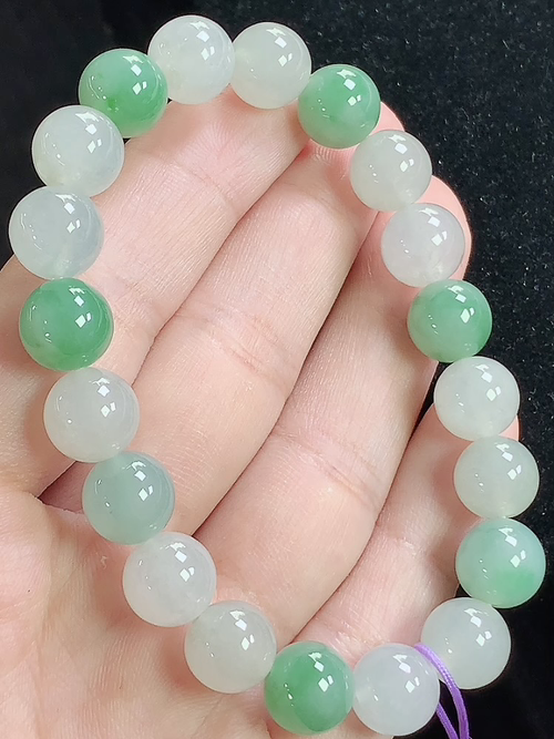 双彩玉珠手串，尺寸9.5mm，Q25zg9