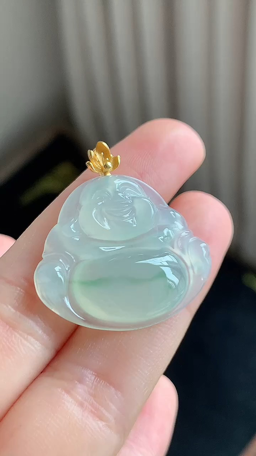 天然翡翠，飘花佛公18k金 尺寸25.3-29-5 ac721