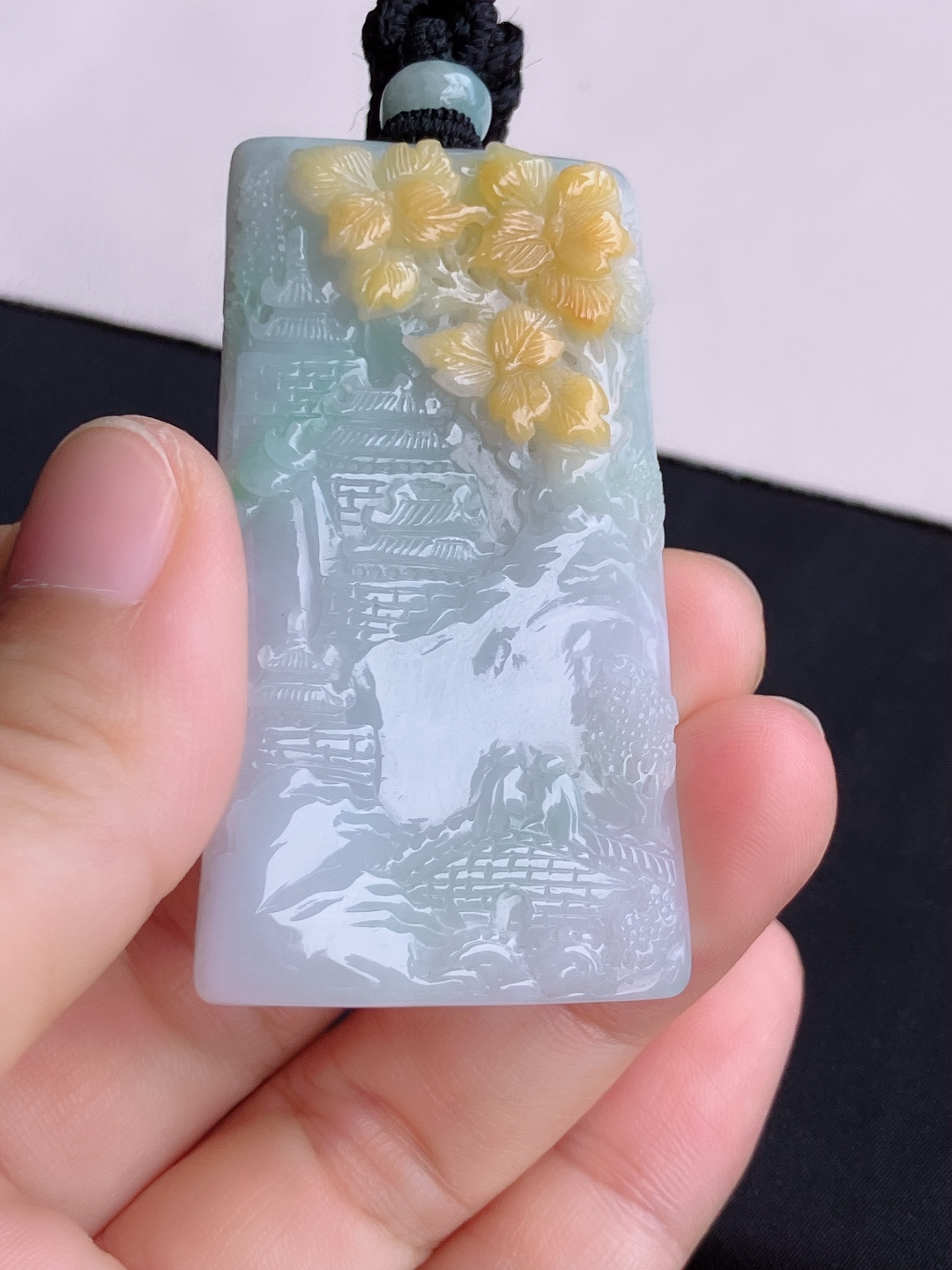 双彩山水牌，意境美，尺寸56.8/32.6/11/自然光实拍