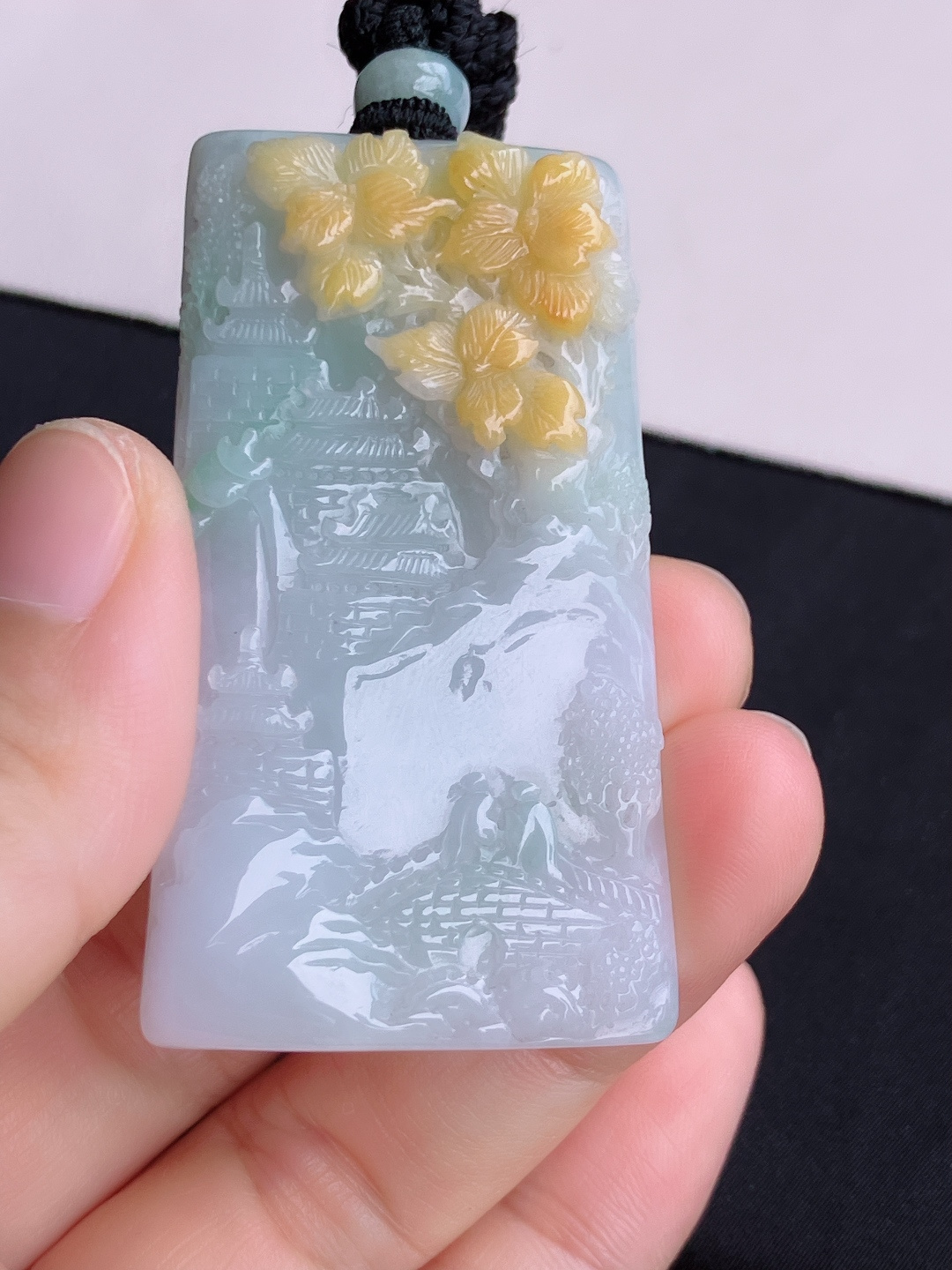 双彩山水牌，意境美，尺寸56.8/32.6/11/自然光实拍
