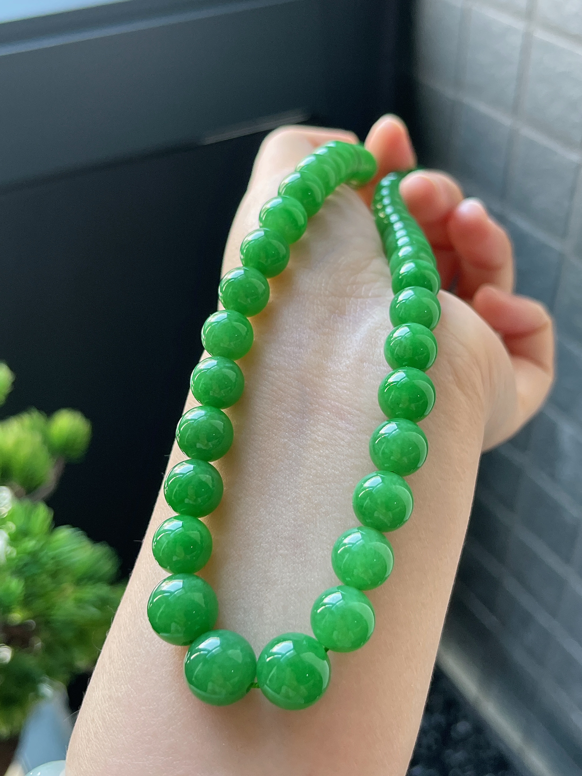 翡翠满绿塔珠项链