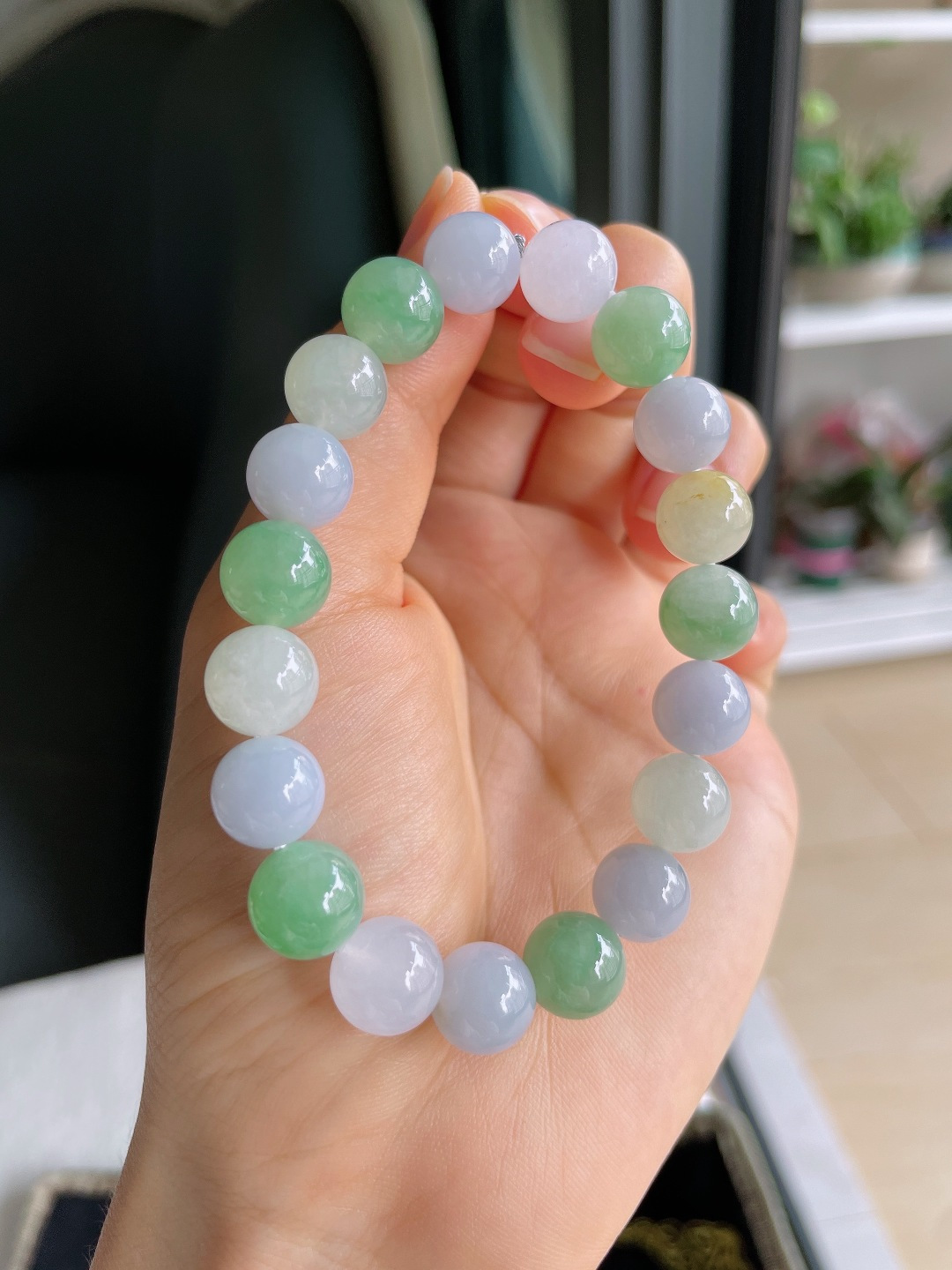 天然翡翠A货，冰多宝手串，尺寸：10mm。【编4435】