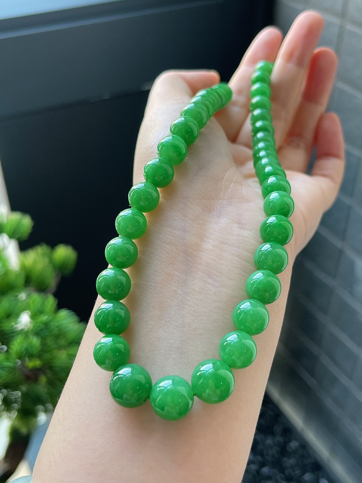 翡翠满绿塔珠项链