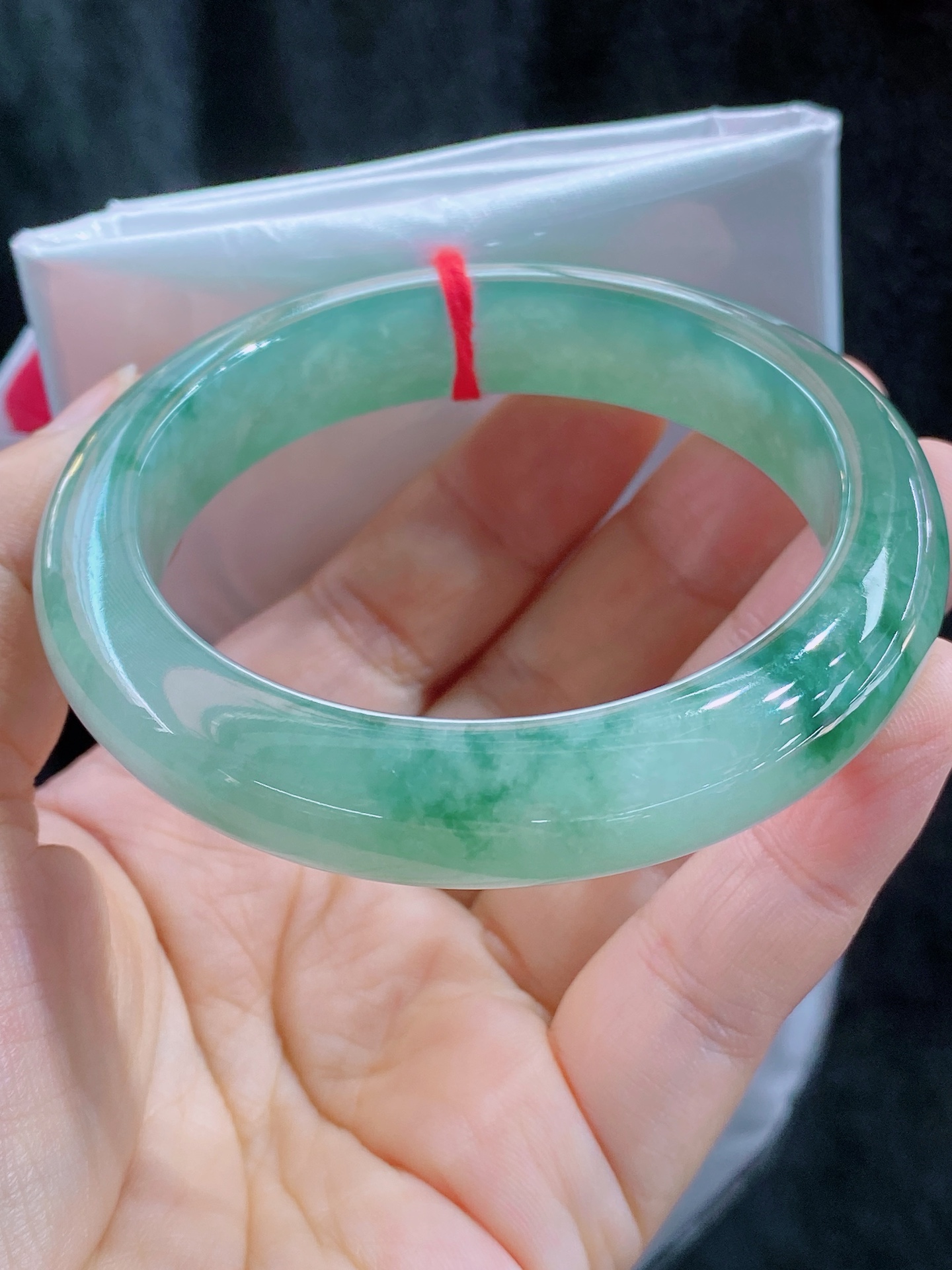 【冰晴水飘花】正圈手镯，莹润起胶，无裂，推荐，尺寸54/11.6/8.7，B96-627