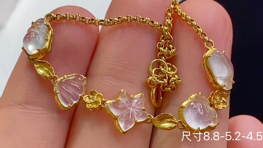 18k金+钻玻璃种手链，8.8-5.2-4.5