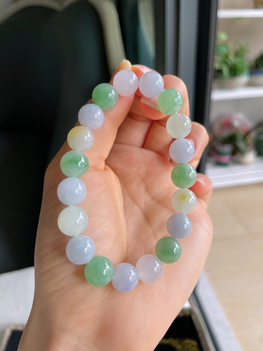 天然翡翠A货，冰多宝手串，尺寸：10mm。【编4435】