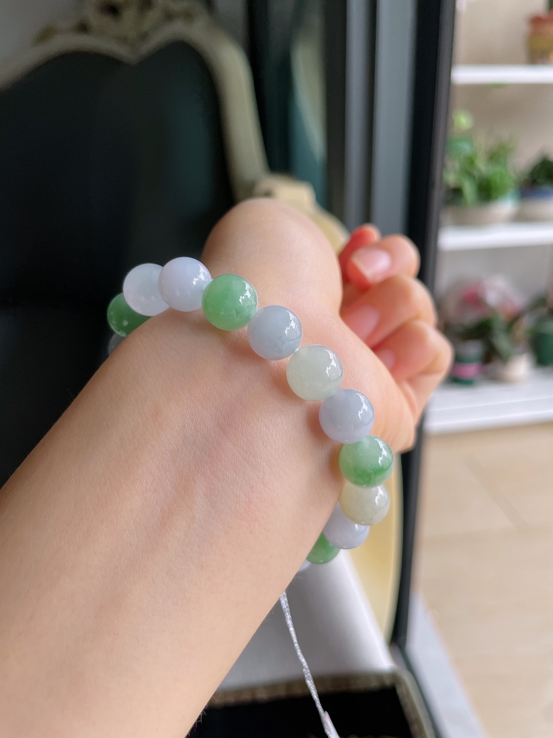 天然翡翠A货，冰多宝手串，尺寸：10mm。【编4435】