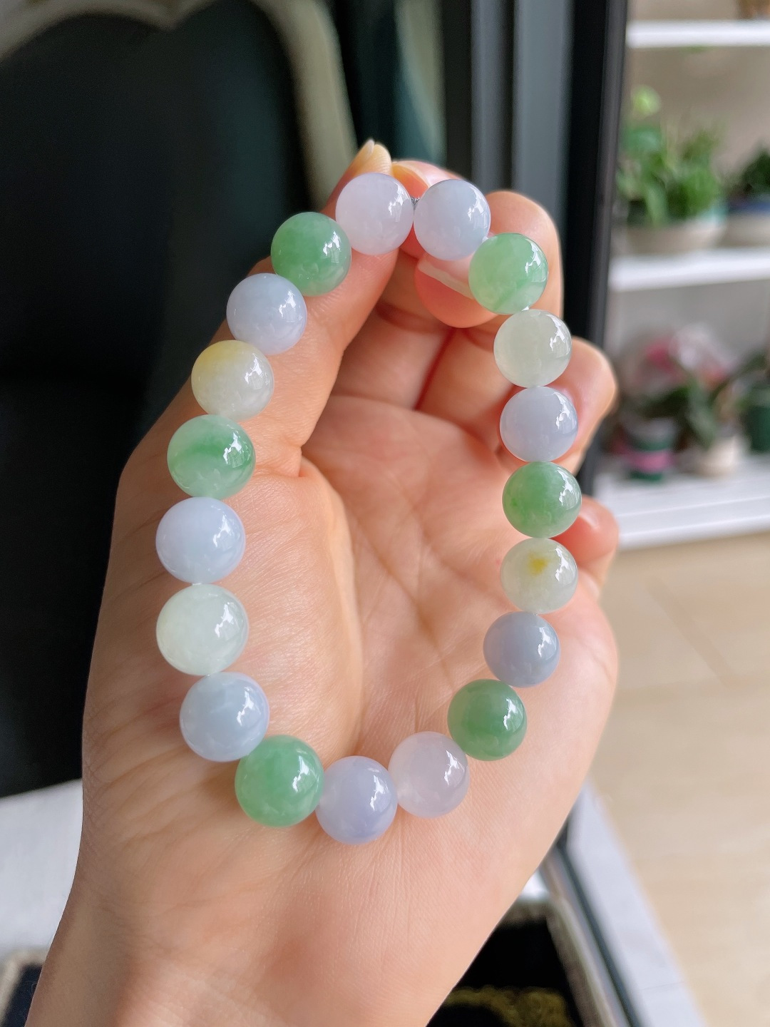 天然翡翠A货，冰多宝手串，尺寸：10mm。【编4435】