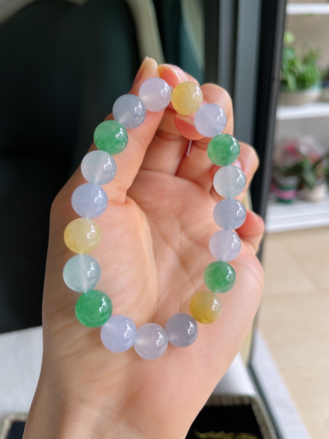 ️，缅甸天然翡翠A货，冰多宝马卡龙手串，尺寸：10mm。【编4442】