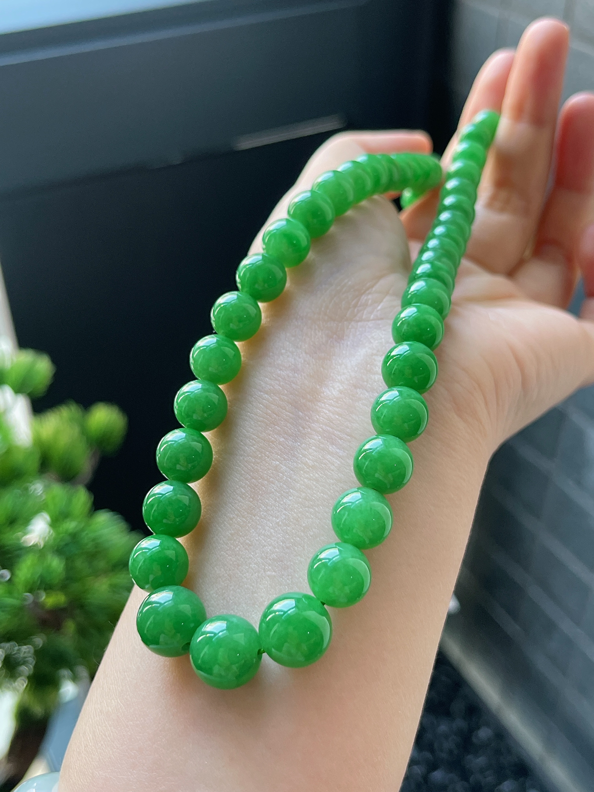 翡翠满绿塔珠项链