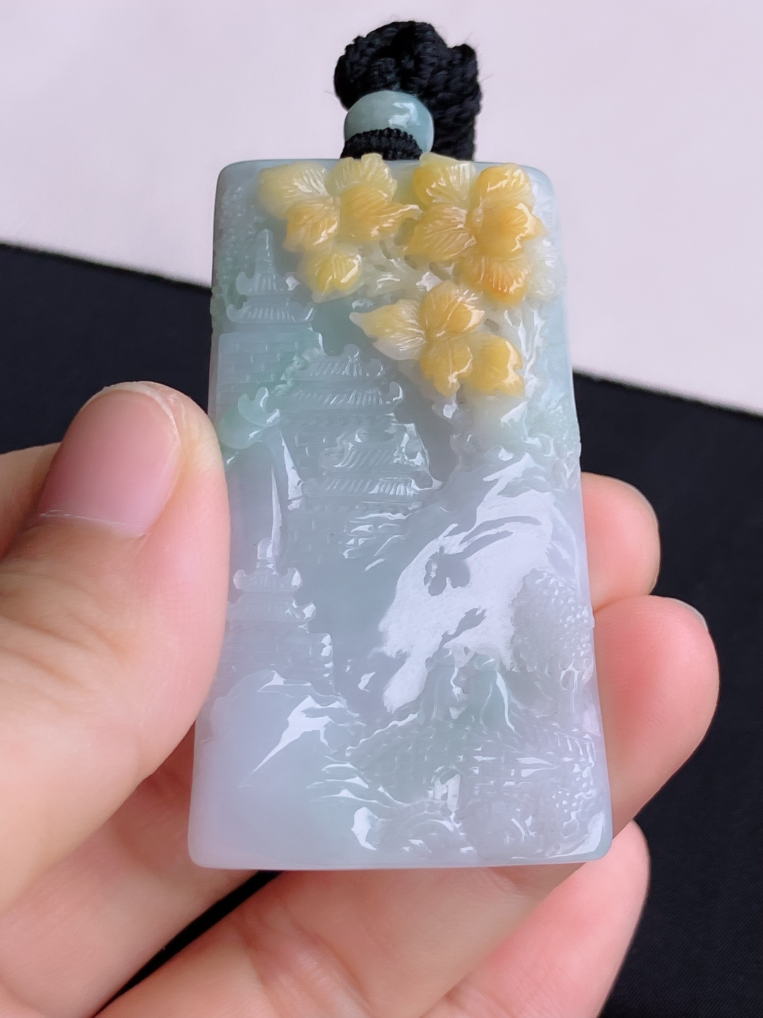 双彩山水牌，意境美，尺寸56.8/32.6/11/自然光实拍