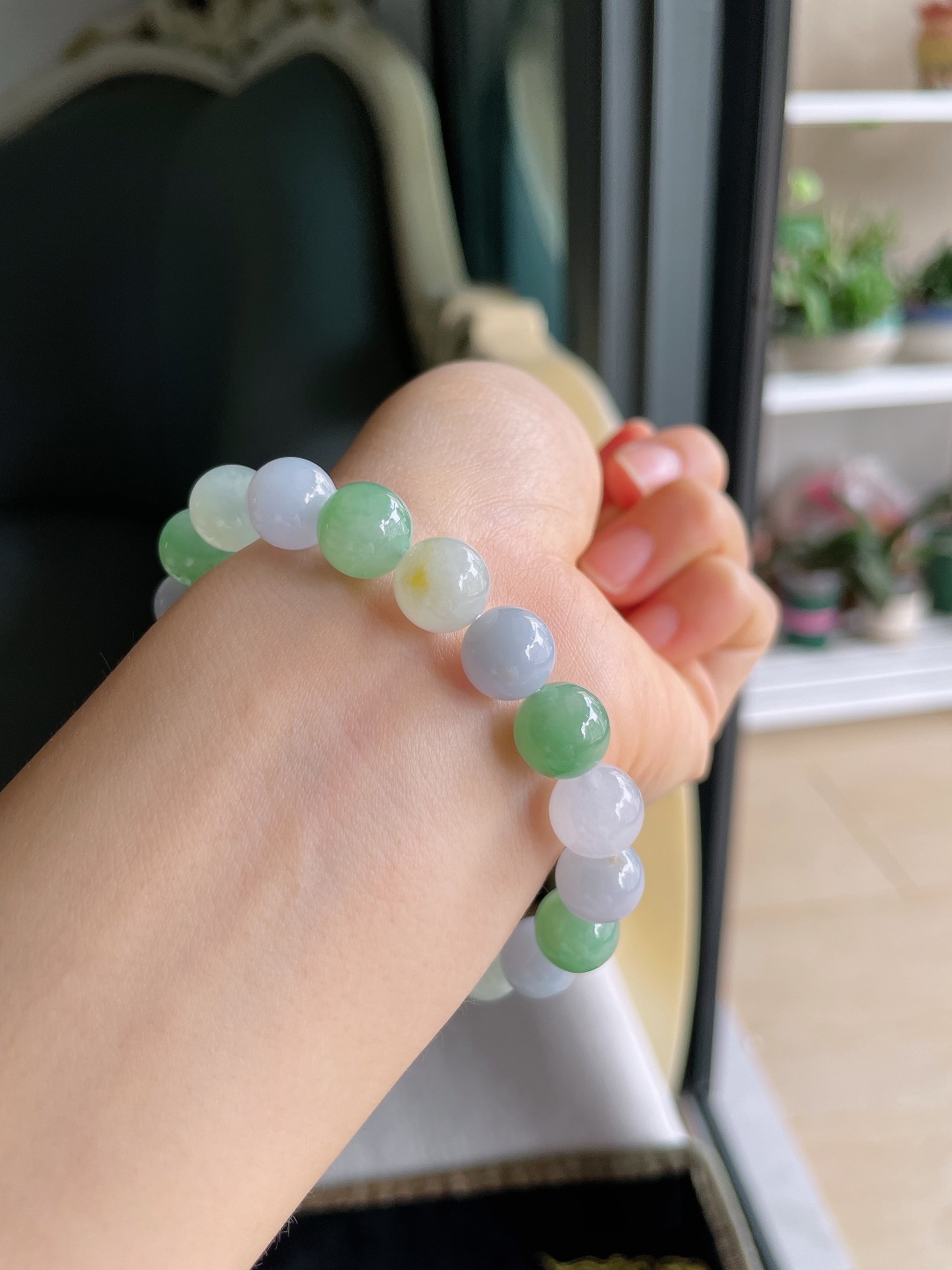 天然翡翠A货，冰多宝手串，尺寸：10mm。【编4435】