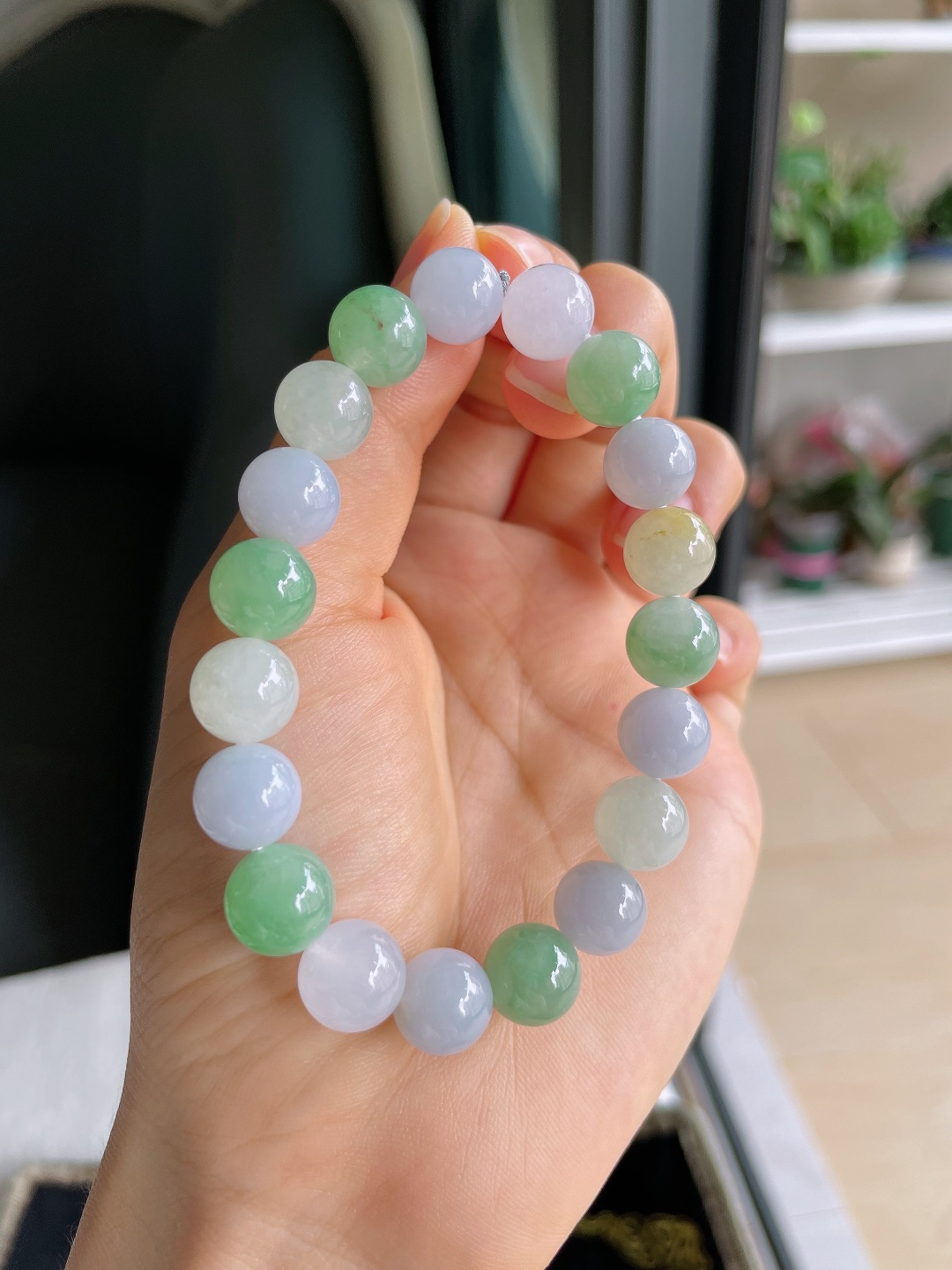 天然翡翠A货，冰多宝手串，尺寸：10mm。【编4435】