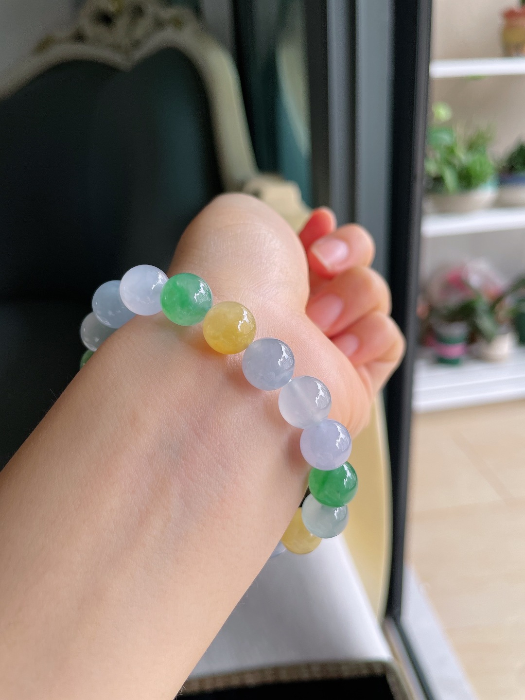 ️，缅甸天然翡翠A货，冰多宝马卡龙手串，尺寸：10mm。【编4442】