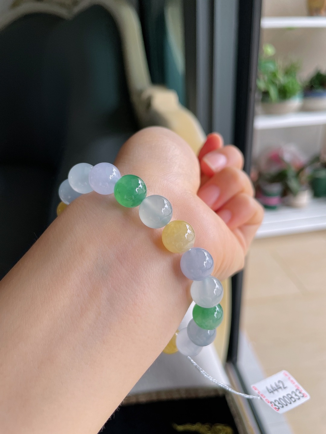 ️，缅甸天然翡翠A货，冰多宝马卡龙手串，尺寸：10mm。【编4442】