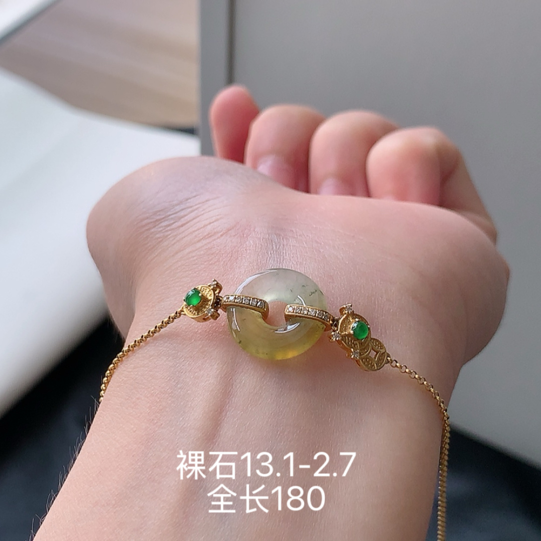 冰黄甜甜圈手链 色泽金黄  水润 起荧光上手清新靓丽 货号16724，13.1-2.7
