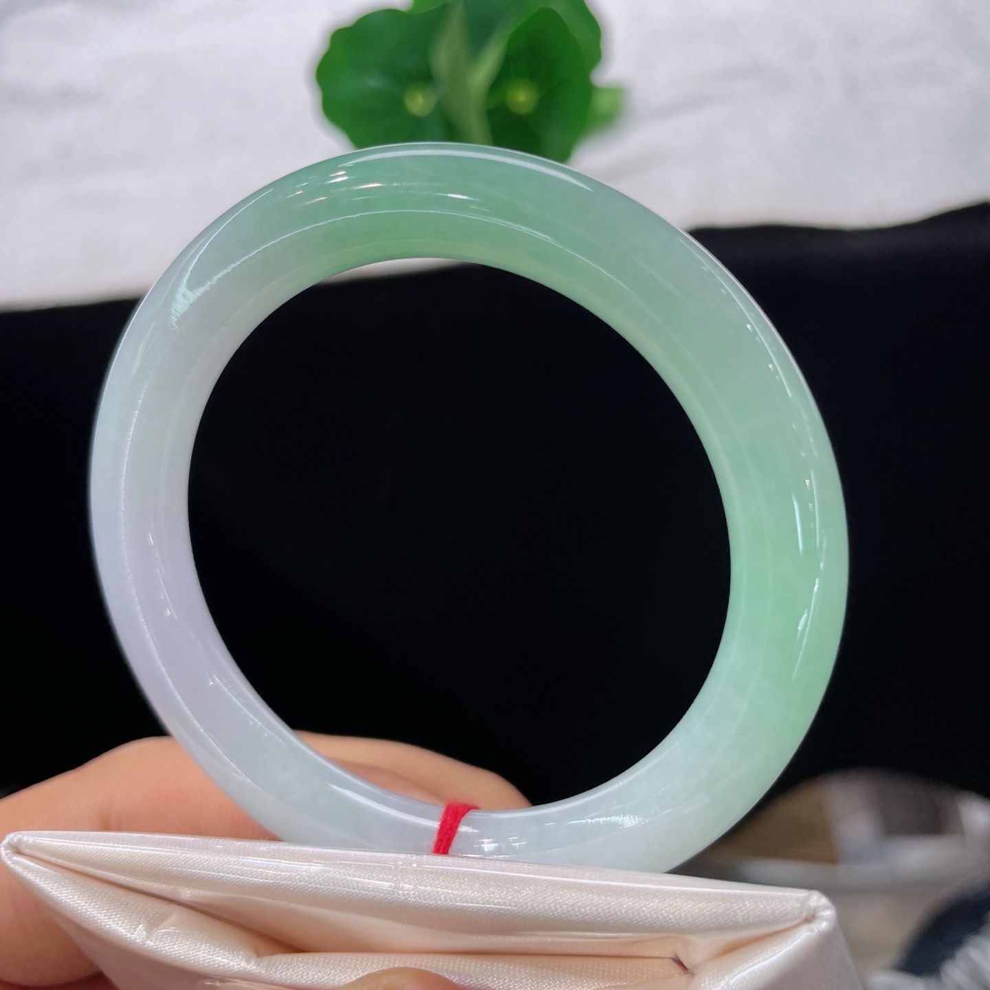 圈口51.8/8.6，淡春彩圆条，52/53正圈可戴，一半冰润柔紫，一半清新甜绿，双色交融。无裂