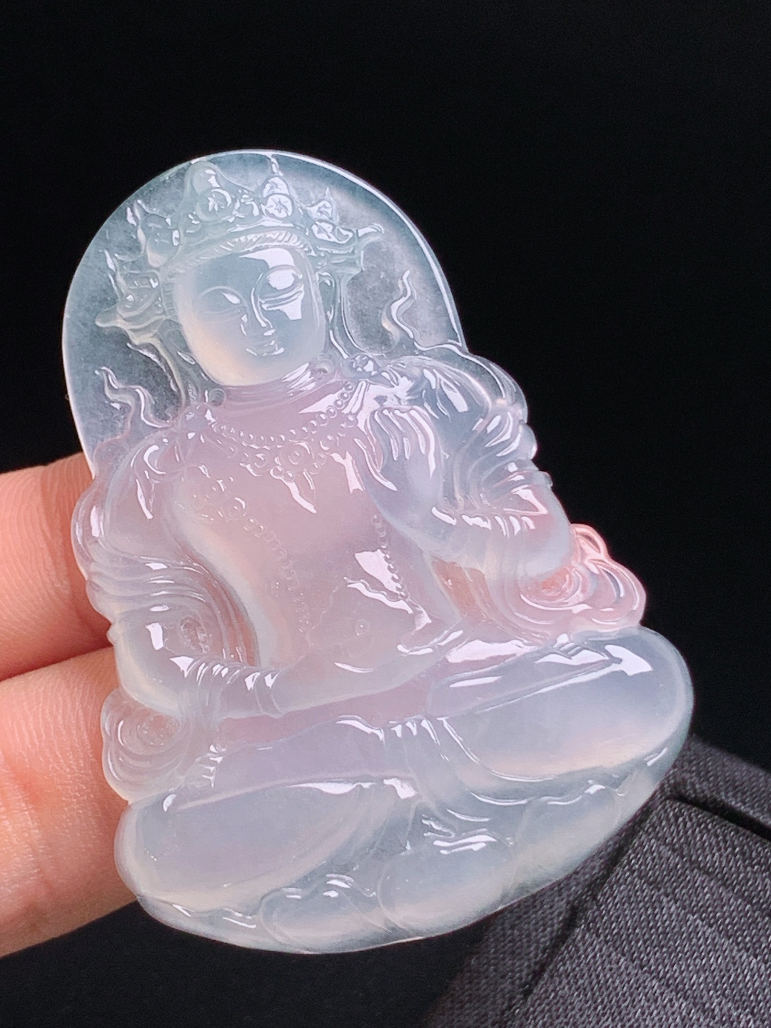 ️ 冰种度母观音，玉质细腻起胶，翠色鲜活灵动，简约清新雅致 裸石54.8-39-5.2 49