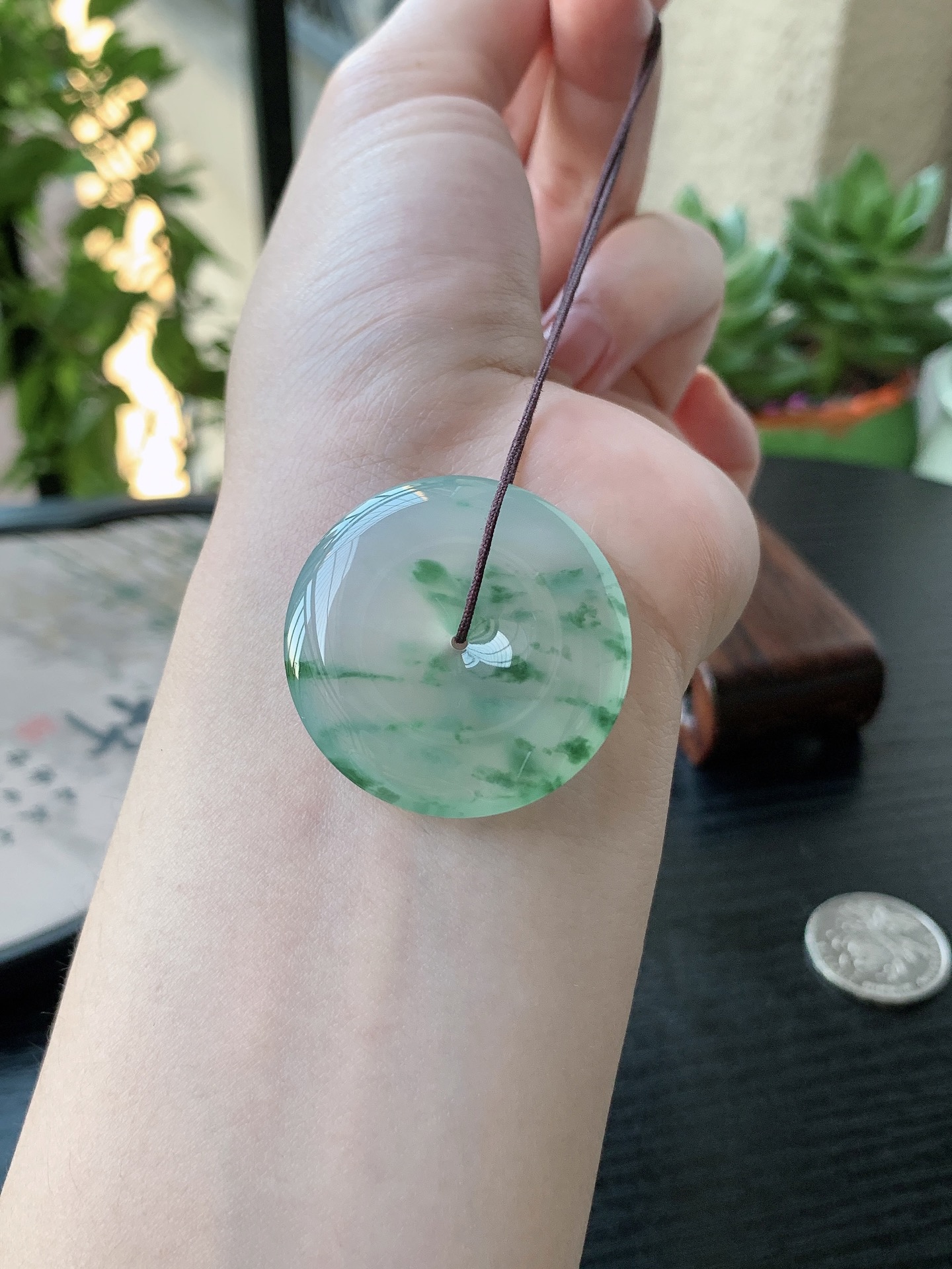 老坑冰种飘花平安扣吊坠 裸石尺寸:32.8-6.2mm