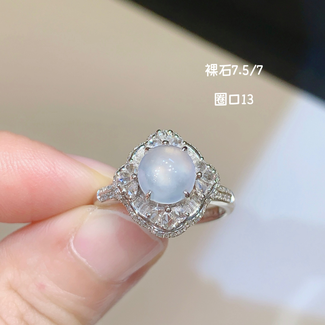 ️冰种蛋面戒指，冰冰透透，起光发亮，7.5-7