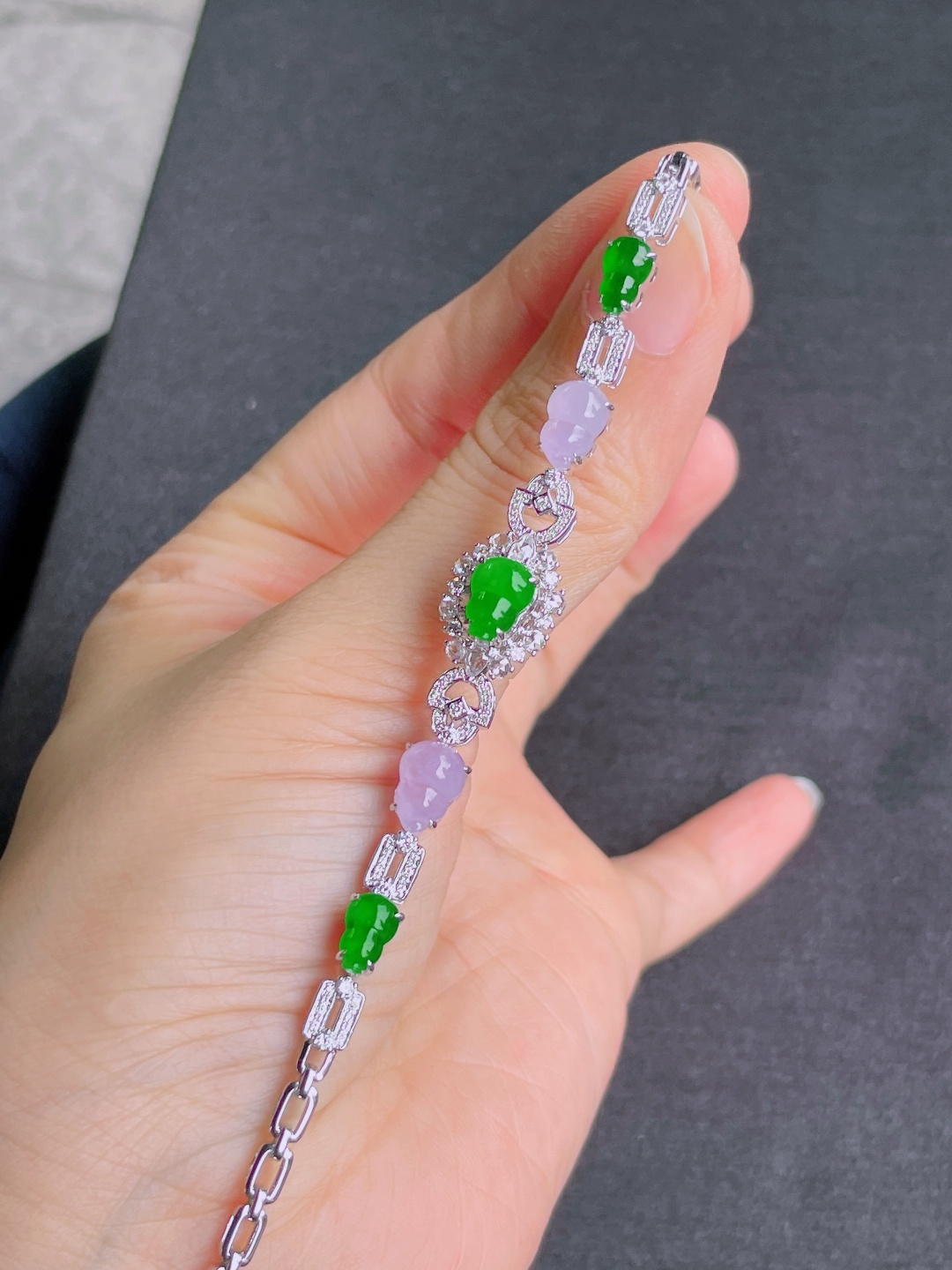 ️高冰绿紫葫芦手链，晶莹剔透，新颖时尚，8-6.5-5